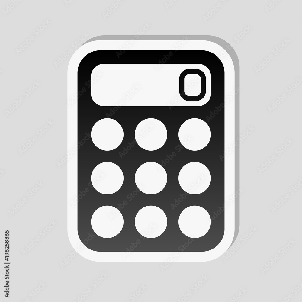 Poster simple calculator icon. sticker style with white border and simple shadow on gray background
