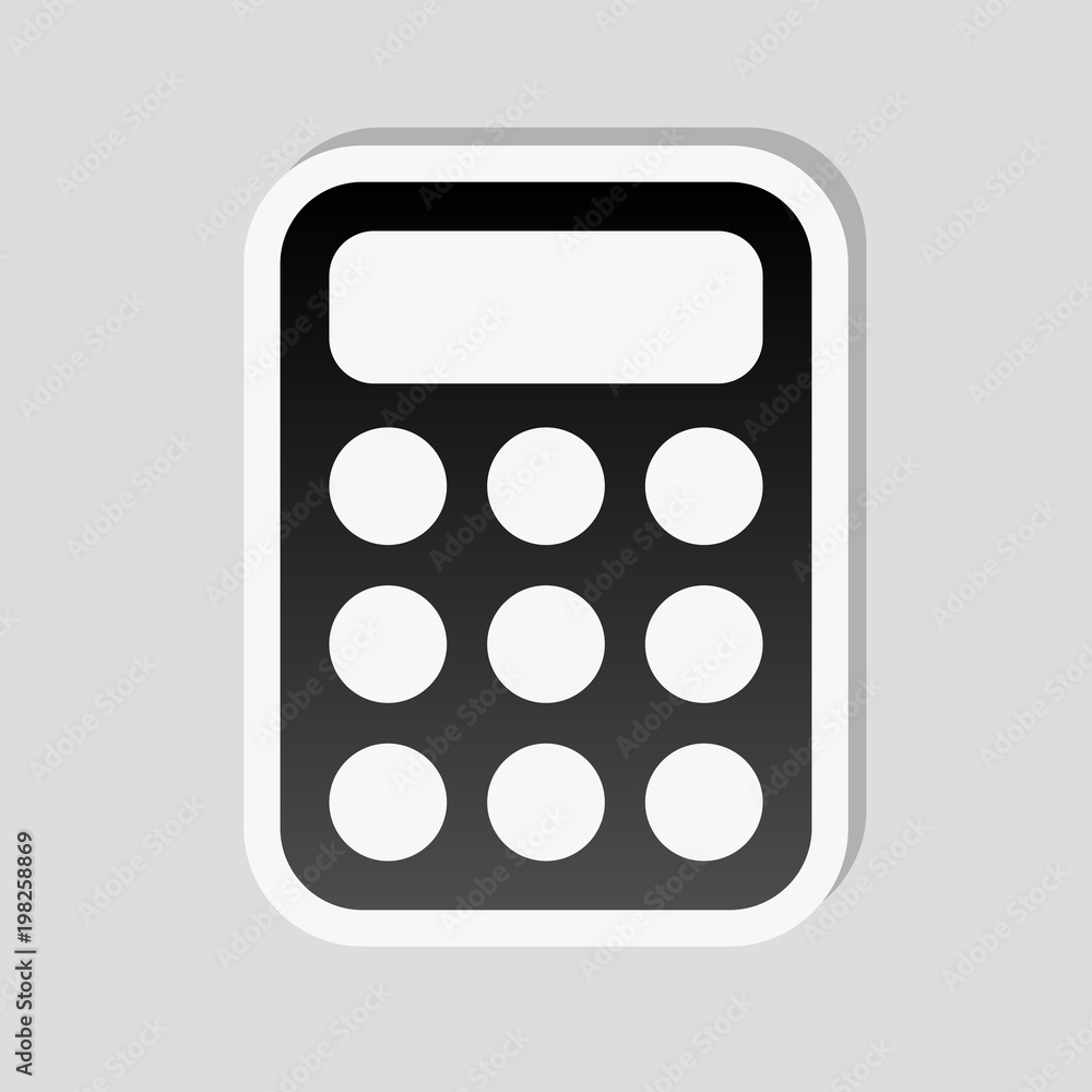 Aufkleber simple calculator icon. sticker style with white border and simple shadow on gray background