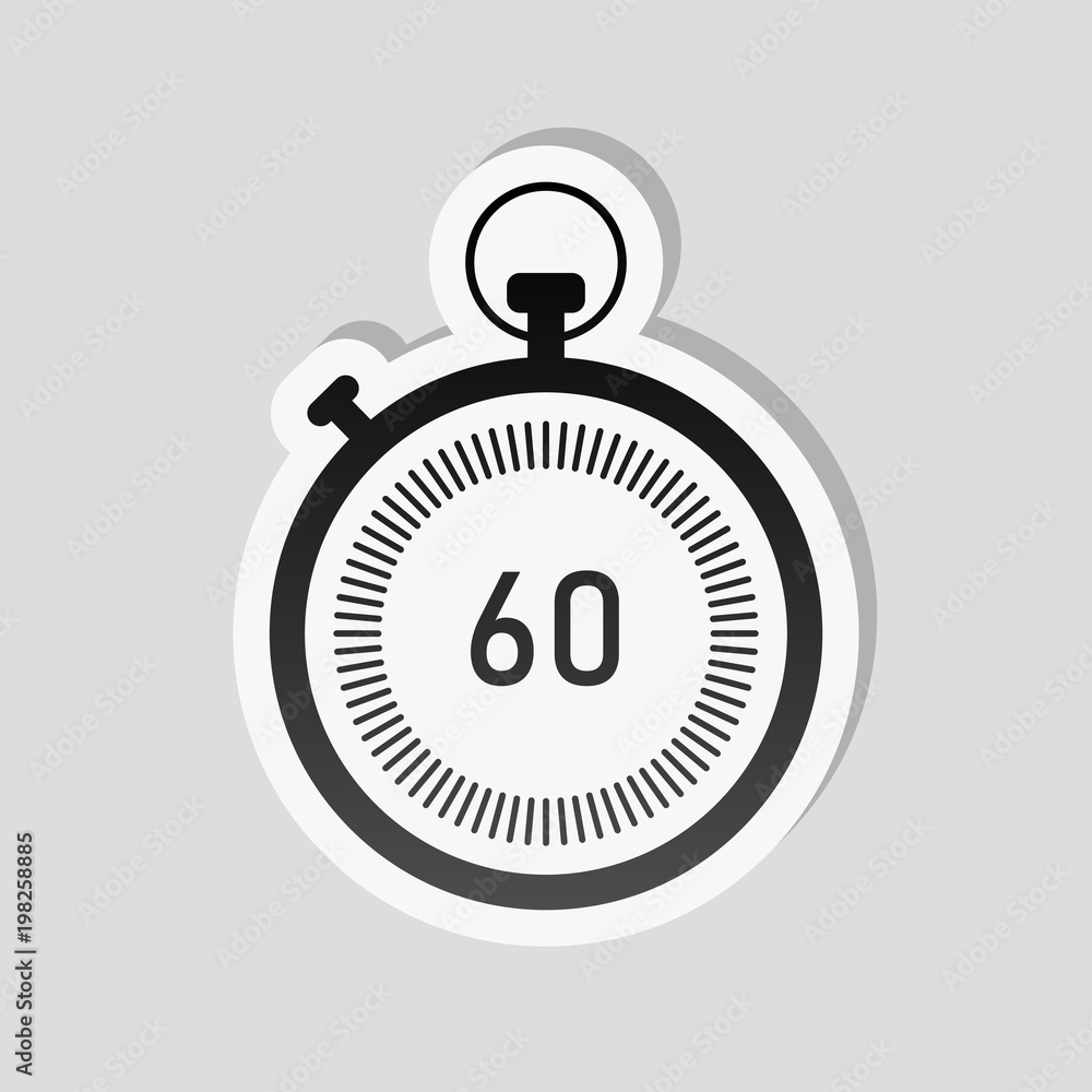 Poster stopwatch. simple icon. sticker style with white border and simple shadow on gray background
