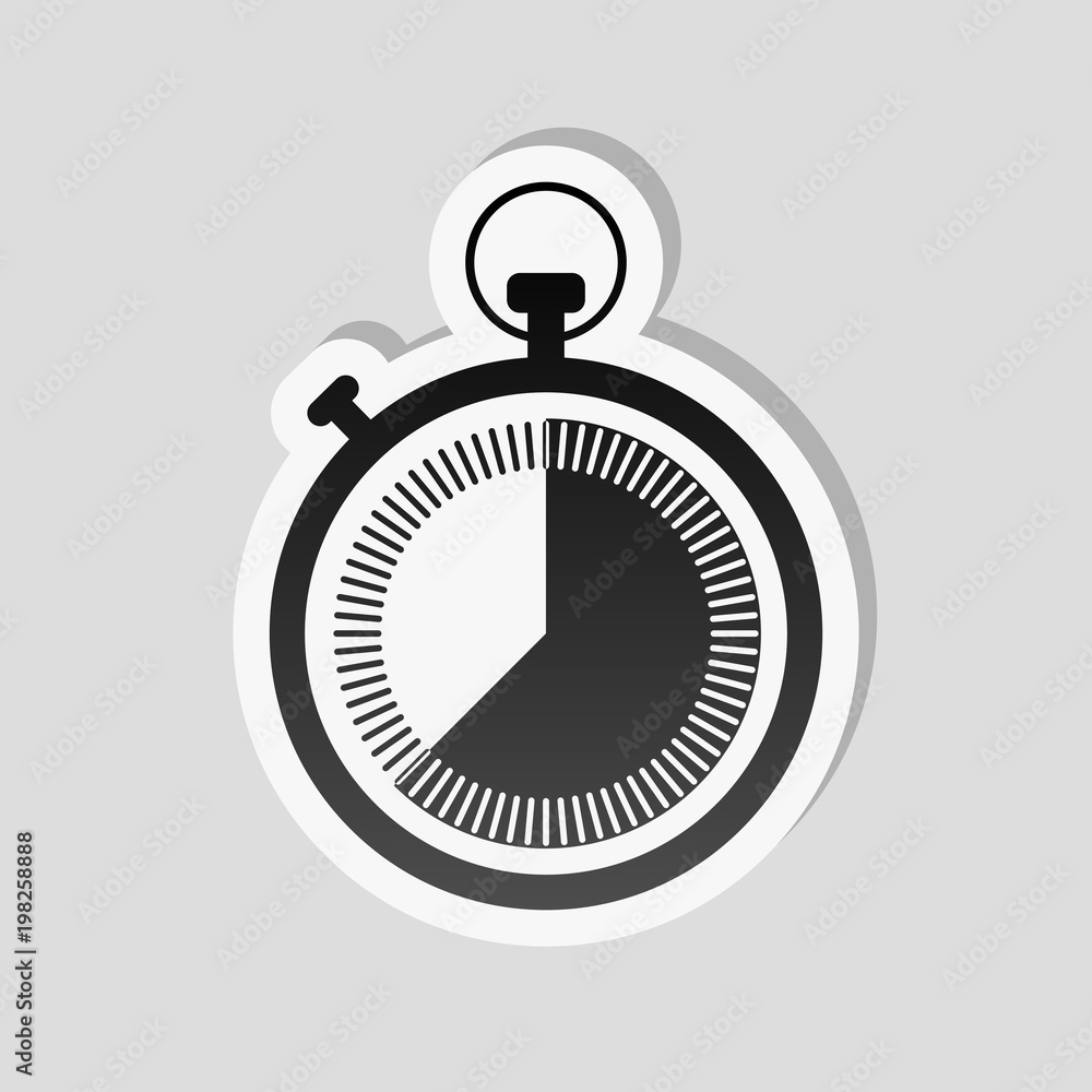 Poster stopwatch. simple icon. sticker style with white border and simple shadow on gray background