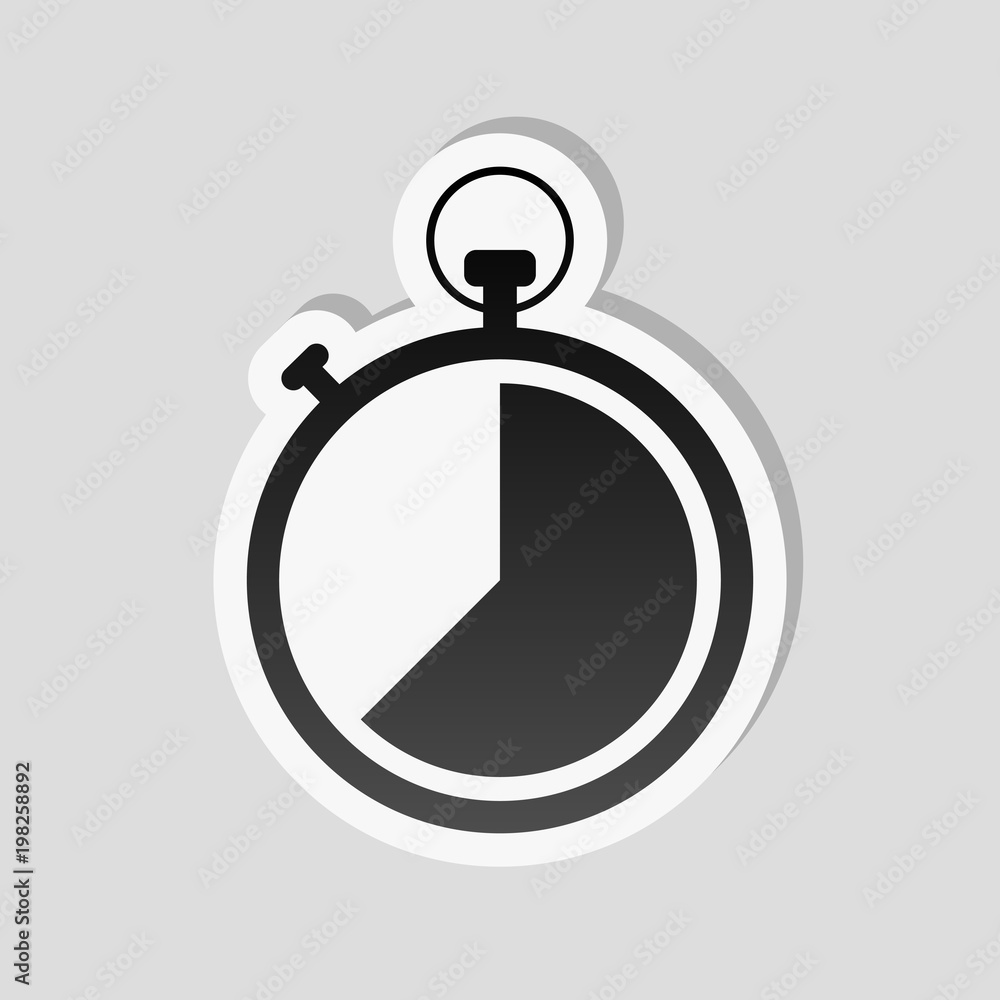 Poster stopwatch. simple icon. sticker style with white border and simple shadow on gray background
