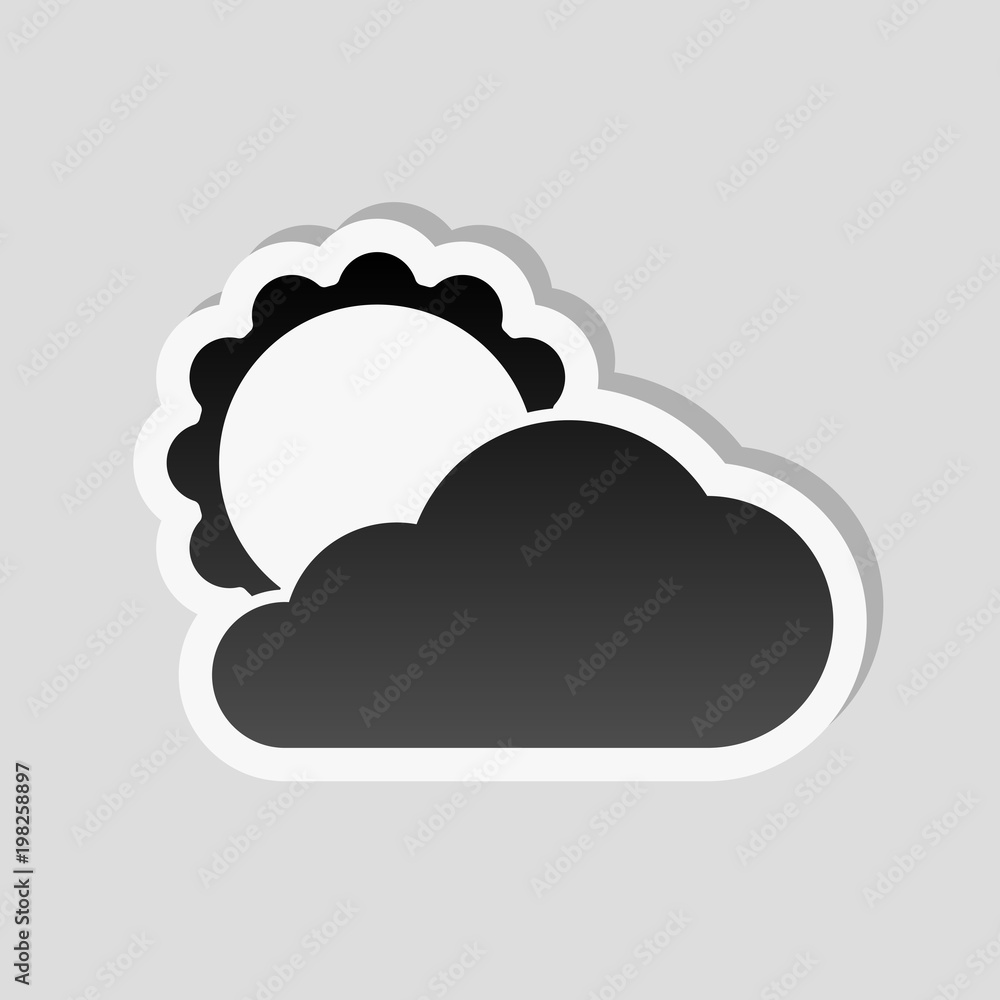 Poster sun and cloud. sticker style with white border and simple shadow on gray background