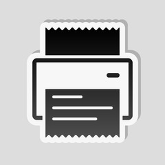 printer, receipt, simple icon. Sticker style with white border and simple shadow on gray background