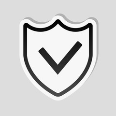 protection success. simple icon. Sticker style with white border and simple shadow on gray background