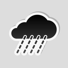 rain, weather icon. Sticker style with white border and simple shadow on gray background