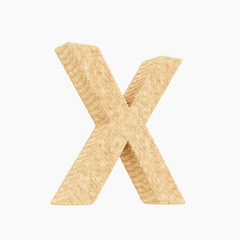 3d rendered woven wicker upper case x on pure white.