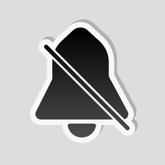 silent bell. simple icon. Sticker style with white border and simple shadow on gray background