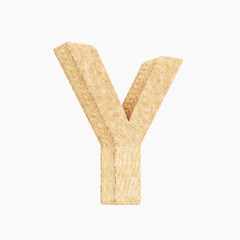 3d rendered woven wicker upper case y on pure white.