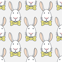 Seamless pattern with cute hand-drawn rabbits. Vector template.