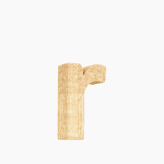 3d rendered woven wicker lower case r on pure white.