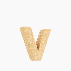 3d rendered woven wicker lower case v on pure white.