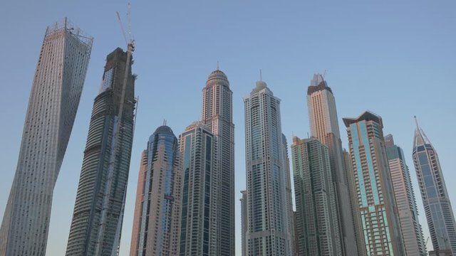 Low angle of skyscrapers in Dubai Marina