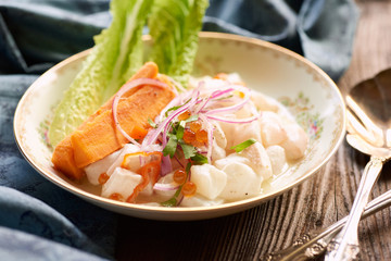 Peruvian Ceviche with Halibut and Roe