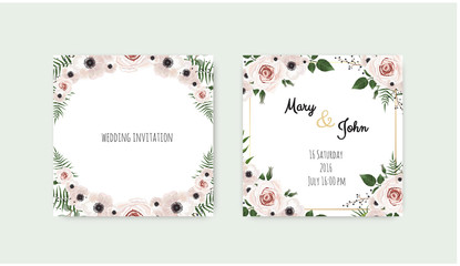 Vector invitation with handmade floral elements. Wedding invitation cards with floral elements