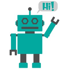 Vector illustration of a toy robot with text HI!