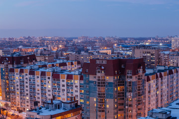 Obraz premium Voronezh cityscape. Aerial night view to modern residential area