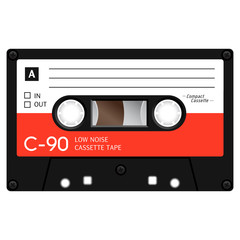 Fototapeta premium Vintage audio cassette tape design, flat illustration.