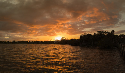 vibrant sunset in the bay panorama