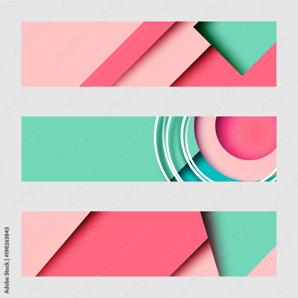 Poster set of abstract geometric paper cut web banner background template.vector illustration.