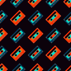 Cassette tapes floating seamless pattern. Authentic design for digital and print media.