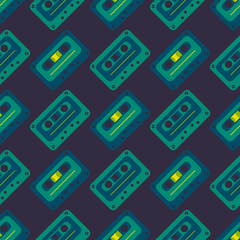 Cassette tapes diagonal seamless pattern. Authentic design for digital and print media.