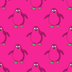 Pinguin walking seamless pattern. Original design for print or digital media.