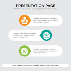 Fototapeta premium music, email, breastfeeding presentation design template in orange, green, yellow colors with horizontal and rounded shapes