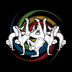 Group of people dancing, Street dance action, Dance together designed on spin wheel background graphic vector 