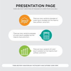 increasing arrows, computing, calculator, Cloud computing presentation design template in orange, green, yellow colors with horizontal and rounded shapes