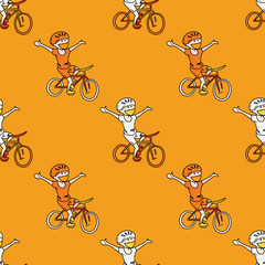 Obraz premium Happy man on bicycle seamless pattern. Original design for print or digital media.