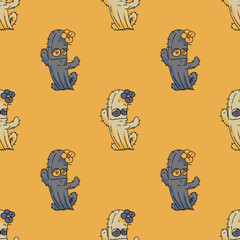 Lady cactus seamless pattern. Original design for print or digital media.