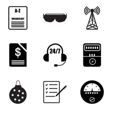 Set Of 9 simple editable icons such as electric meter, order form, christmas bulb, electric meter, live support, request a quote, cell tower, vr headset, vocabulary, can be used for mobile, web UI