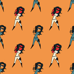 Superhero woman seamless pattern. Original design for print or digital media.