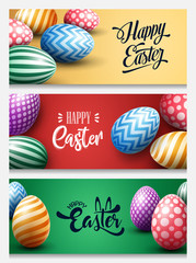 Collection of Easter banners with decorated Easter eggs