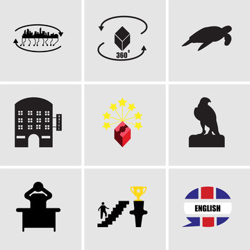 Set Of 9 simple editable icons such as english language, ambition, frustration, falcon, lucky draw, lodging, sea turtle, 360 image, future city, can be used for mobile, web UI