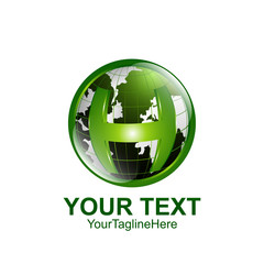 Initial letter H logo template colored green world design for business and company identity