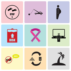 Set Of 9 simple editable icons such as palm tree flat, commodities, oops, tv remote, breast cancer ribbon, high risk, obesity, tow truck, step 1, can be used for mobile, web UI