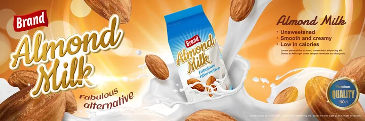 Fotobehang Almond milk ads © MITstudio