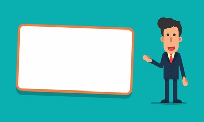 businessman explain with blank white board vector cartoon character illustration
