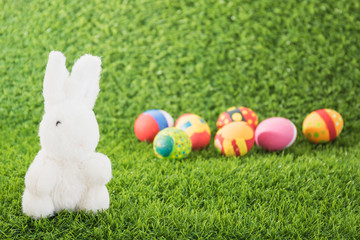 Easter bunny toy and Easter eggs
