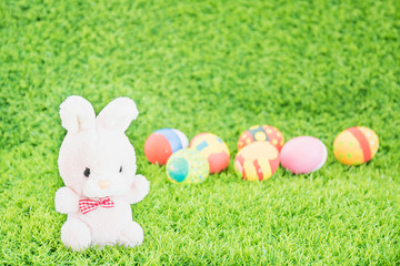 Easter bunny toy and Easter eggs