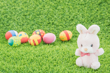 Easter bunny toy and Easter eggs