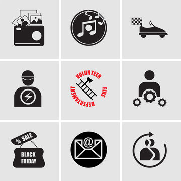 Set Of 9 simple editable icons such as best friends, email, black friday, professional skills, volunteer fire department, pathology, kart, music, photo gallery, can be used for mobile, web UI