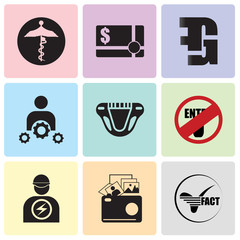 Set Of 9 simple editable icons such as facts, photo gallery, pathology, restricted entry, diaper, professional skills, gf, voucher, medicare, can be used for mobile, web UI