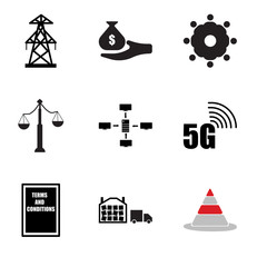 Set Of 9 simple editable icons such as pylon, distribution center, terms and conditions, 5g, intranet, advocacy, fellowship, fundraiser, pylon, can be used for mobile, web UI