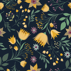 Floral seamless pattern with hand drawn elements