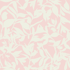 Background seamless pattern of tossed leaves on pink