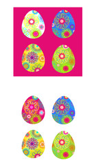 Set of colored Easter eggs with a bright pattern. Vector illustration. Clipart for the holiday design and cards.