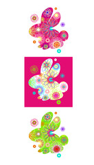 Set of rabbit silhouette with a bright abstract pattern. Vector illustrations. Unusual bunny for the Easter design and cards.