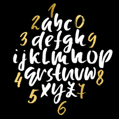 Handdrawn dry brush font. Modern brush lettering. Grunge style alphabet. Vector illustration.